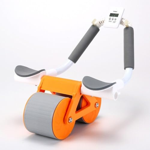 Upgraded Ab Roller Wheel with Timer, Elbow Support and Automatic Rebound, Core Trainer Ab Exercise Machine for Home Workouts, Knee Mat Included (Orange)