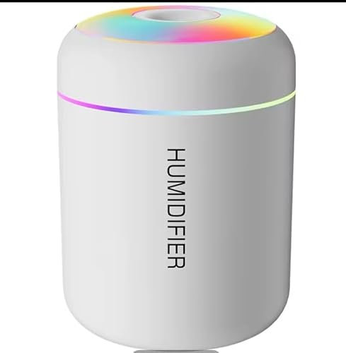 UKDGTMR White Portable USB Ultrasonic Air Humidifier, Essential Oil Diffuser, Car Purifier, Aroma Anion Mist Maker with LED Lamp, Romantic Light
