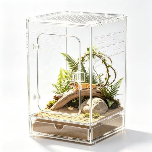 hisunfarm Jumping Spider Enclosure, 25×15×15cm Reptile tank, Acrylic Ventilated Transparent Terrarium, Reptile Terrarium kit for Frogs Insects Stick Insect and Small Reptiles