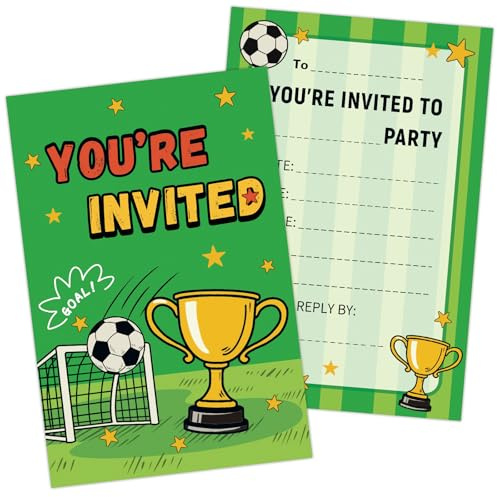 HOMANGA 20 Pcs Football Party Invitations, Kids Birthday Invitations with Envelopes, Party Invites for Boys Girls Childrens, Football Theme Birthday Invitation Cards - 10x15cm