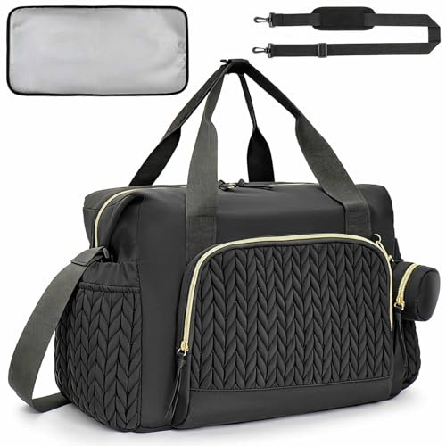 QualfsTerric Nappy Diaper Bag Multifunctional Mommy Large Capacity Tote with Pacifier Case Waterproof Baby Changing Bags for Maternity, Baby Changing, Travel, Beach (Black)