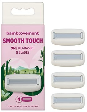 Cuchillas de repuesto Bamboovement Smooth Touch – Pack de 4 maquinillas de afeitar corporales para mujer | Sistema de 5 cuchillas de acero sueco | 96% cartuchos de base biológica | Sin tiras de gel