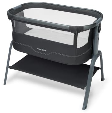 Maxi Cosi Iora² Baby Bedside Crib, 0–6 Månader (9 kg), Hopfällbar och Lättviktig Sidosäng Baby, 5 cm CloudCore-madrass, 5 Höjdnivåer, 2 Smidiga Glidhjul, Lätt Skjutfunktion, Elegance Graphite