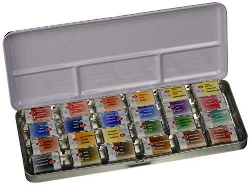 White Nights russische Künstler Aquarellfarben im Set, 24 Farben in ganzen Näpfchen im Metallkasten, hohe Brillanz und Leuchtkraft