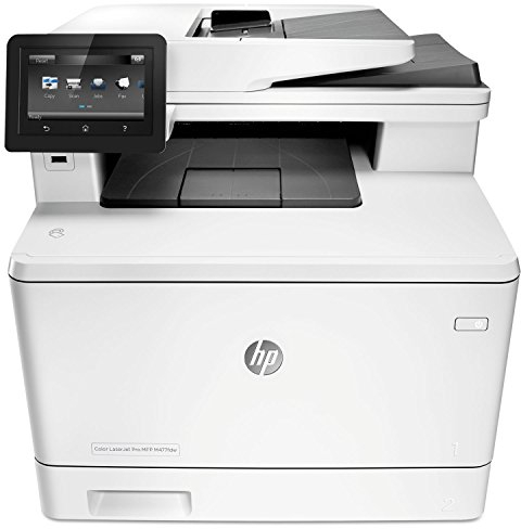 HP Color LaserJet Pro M477fdw Farblaserdrucker Multifunktionsgerät (Drucker, Scanner, Kopierer, Fax, WLAN, LAN, ePrint, Airpint, Duplex, NFC, USB, 600 x 600 dpi,24 Seiten/Min) weiß