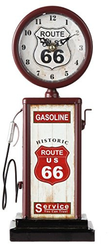 Lily's Home Old Fashioned Route 66 Gas Pump Mantle Clock, Silent-Non-Ticking with Quartz Movement, Makes an Ideal Gift for Antique Sign Collectors, Brown/Red (13 1/2 x 4 3/4)
