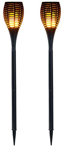 Luminea Gartenfackel: 2er-Set LED-Gartenfackeln,realistisches Flammenflackern,2.000-mAh-Akku (LED Gartenfackel, Elektrische Fackel, Fackeln Flammeneffekt)
