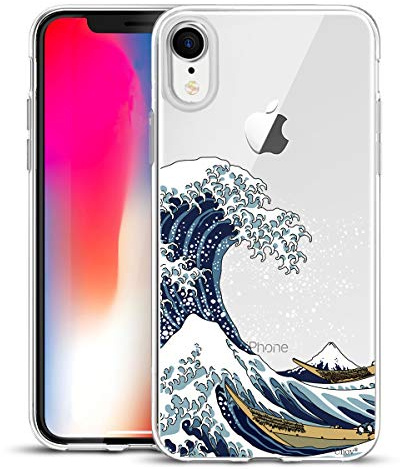 Unov Case for iPhone XR, Crystal Clear, Great Wave | Anti-Slip Embossed Pattern, Shockproof Slim Protective, Anti-Scratch TPU