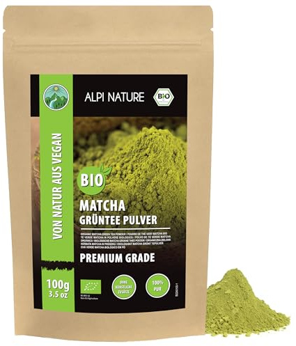 Alpi Nature Matchapulver BIO 100g, Matcha Grönt Te Pulver Premium, Naturligt Koffeinhaltigt