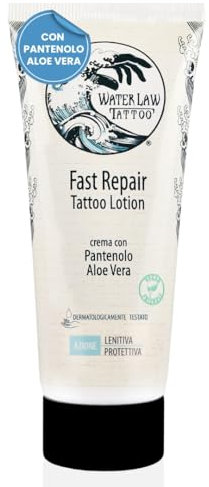 Water Law Tattoo Fast Repair Crema Post Tatuaggio Lenitiva 50ml, Con Pantenolo, Aloe Vera Bio e Glicerina, Crema Tatuaggi Idratante, Protettiva, Vegan Friendly, Rapido Assorbimento, Made in Italy