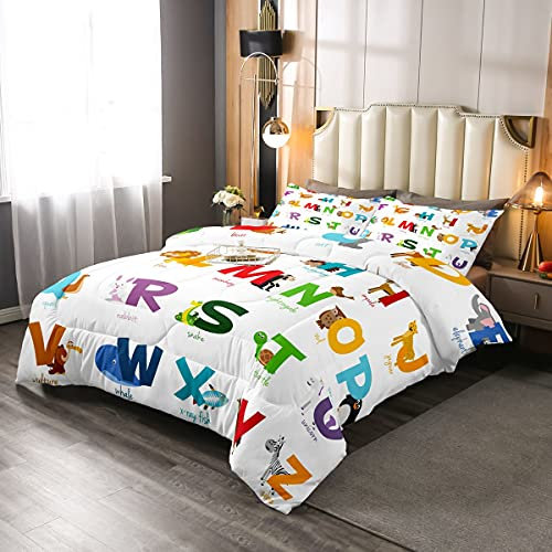 Unicorn Comforter Set Full for Kids Cartoon Giraffe Koala Bedding Set Girls Boys Children Decorative Cute Animal Alphabet Comforter Toddler Flamingo Penguin Bedding Quilted Duvet Insert All Season