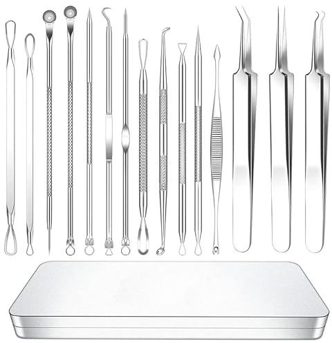 WUBAYI Kit 15 Strumenti per Brufoli - Rimozione Comedoni e Punti Neri - Acciaio Inossidabile Professionale con Custodia Metallica