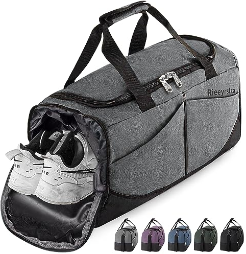 Rieeyrslza Sac de Sport 40L avec Compartiment Chaussures – Waterproof, Multiusage, à Bandoulière ou Fourre-Tout (Gris o2)