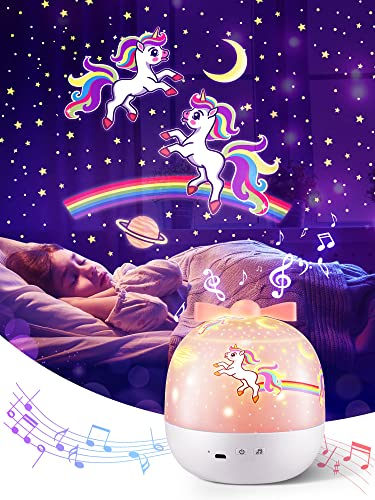 Nachtlicht Sternenhimmel Projektor Kinder,10 Musik Spieluhr , Nachtlicht Baby,Nachttischlampe ,Kawaii Deko,Einhorn Geschenke für Mädchen,Weihnachtsgeschenke, Weiß