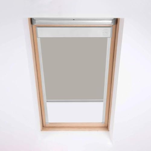 Persianas para ventanas de techo Keylite – Contraventanas Estor opaco – Piedra – Marco de aluminio plateado (T05 (tamaño de cristal visible) 600 x 958)