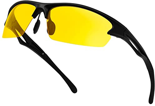 KANASTAL Lunettes de Sport Conduite de Nuit UV400 Lunette Jaune pour Cyclisme Alpinisme Randonnée Golf TR90 Jaune et Noir