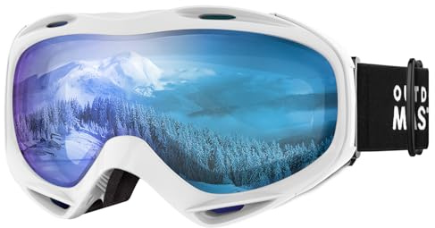 OutdoorMaster OTG Ski Goggles - Occhiali da sci/snowboard sopra gli occhiali per uomini, donne e ragazzi - 100% protezione UV (montatura bianca + lente VLT 37% blu ghiaccio)