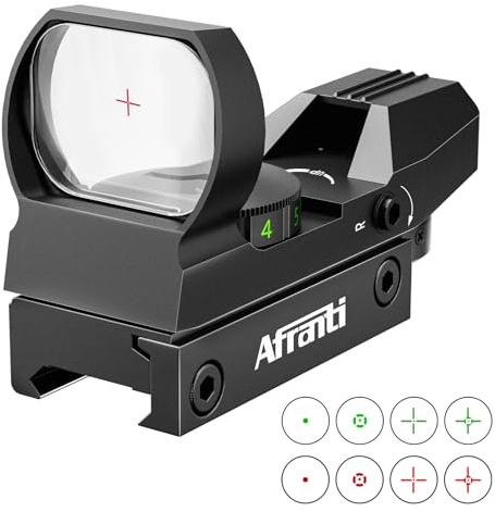 Afranti Red Dot Sight Scope Tactical 4 Reticles Green & Red Air Rifle Scope with 20mm Weaver/Picatinny Rail Mount and Cover for Hunting Crossbow