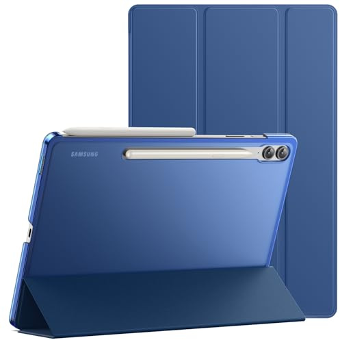 JETech Fodral för Samsung Galaxy Tab S9 FE+/S9 FE Plus 12,4 Tum, Smal Genomlysande Rygg Tri-Fold Folio Stå Skyddande Tablettskydd, Support S Pen Laddning, Automatisk Väckning/Sömn (Marin)