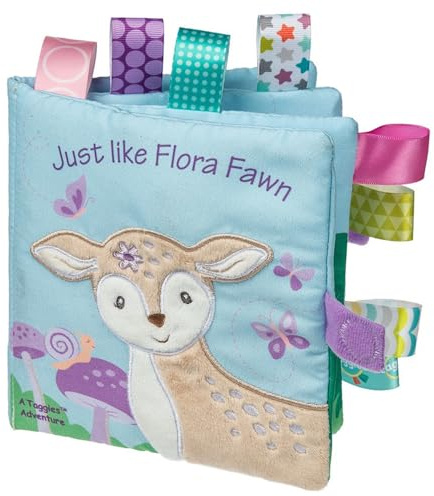 Taggies Soft Cloth Book with Crinkle Paper & Squeaker and Sensory Tags, 6 x 6-Inches, Flora Fawn