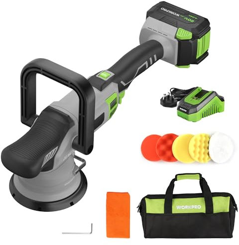 WORKPRO Cordless Buffer Polisher Kit, 20V Brushless Dual Action Car Polisher with 4.0Ah Battery, 7 Variable Speeds Polishing Machine with D Handle for Car Detailing, Polishing, Waxing