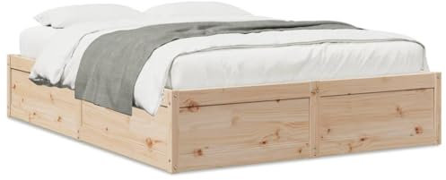 vidaXL Massivholzbett, Holzbett Bett für Schlafzimmer, Bettgestell Bettrahmen mit Lattenrost, Doppelbett Modernes Design, 140x200cm Kiefer