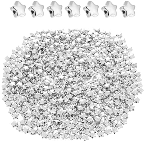 Stern Perlen 500 Stück Silber Sternförmige Abstandsperlen, 6 mm Acryl Sternform Perlen für Armbänder, Stern Abstandsperlen Silber für DIY Schmuckherstellung Basteln