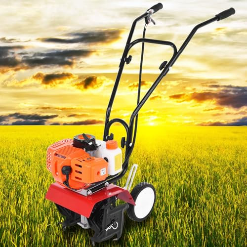 locwanot Motozappa a gas per giardinaggio 52 cc 2 tempi 9000 giri/min coltivatore senza fili con serbatoio del carburante da 1,2 l coltivatore rotante per scavare giardino rimozione erbacce