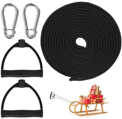 YIZHIXIANGQ 2 Sets Schlitten Zugseil, 4 M Schlittenseil Mit Karabiner, Schlittenleine Mit Griff, Schwarz, Rugged, Kunststoff, Schlittenseil, Schlitten, 4 M x 6 MM