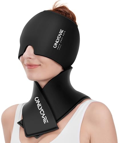 ONLYCARE Migraine Relief Cap and Neck Pain Relief Set, Upgrade Gel Headache Relief Cap and Neck Ice Packs for Sports Injuries, Hot and Cold Compress ice Pack, Relief of Pain, Swelling, Office Stress