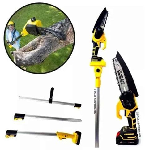 Motosierra Telescópica de Cadena de 6″ con 2 Baterías y Cargador, Extensible hasta 3.3m