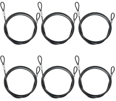 GORGECRAFT 6Pcs 80CM Black Security Wire Cable Rope Metal Stainless Steel Lanyard Link Lock Chain Wire Double Loop Safety Cable with Plastic Coated for Outdoor Gates Stage Luggage Tags