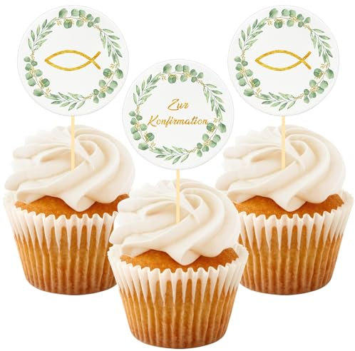 24 adornos para tartas de confirmación, decoración de tartas de eucalipto, para confirmación, regalos para niños, niñas, regalos personalizados, decoración para magdalenas, fiestas, confirmaciones