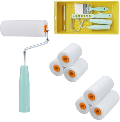 AMSGANK Set de Rodillos Pintura, Rodillos de Pintura Pequeños de Espuma con Mango, Bandeja, Brochas Pintura, Agitador, para Decoración de Paredes y Renovación de Techos