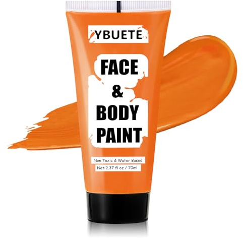 YBUETE Orange Water Based Face Body Paint, 2.37 OZ Large Tube Full Coverage Face Paint for Tiger Pumpkin Cosplay, Washable Orange Body Painting Cream for Adult Carnival Halloween SFX Makeup