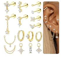 MILACOLATO Piercing Helix Boucles d'Oreilles Femme Percing au Oreille Acier Inoxydable Piercing Tragus Acier Chirurgical Conch Rook Daith Pendantes Boucles d'Oreilles Creoles Or Argent-g