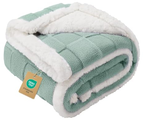 Luciphia Waterproof Dog Blanket for Small Dogs Washable Soft Sherpa Fleece Cat Blankets with 3D Jacquard Cozy Calming Reversible Couch Protector Furniture Protection for Pet, Green White, 40x28 inch