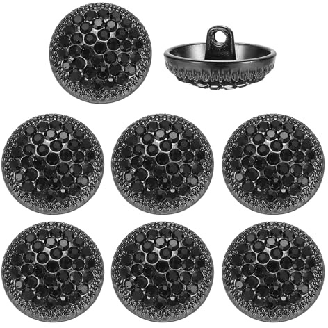 YELARXI Rhinestone Buttons, Sew on Rhinestone Button Metal Round - Fitting for (Clothing - Decoration - DIY Crafts - Sewing Accessories - Wedding) 8 Pcs & 18mm & Black/Black