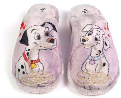 Garzón.Zapatillas Casa Mujer Invierno.Pantuflas de Peluche con Diseño de Dálmata, Interior Suave, Color Blanco y Lila (Gris, M, Sistema tallas calzado EU, Adulto, Mujer, Números, mediano, 38)