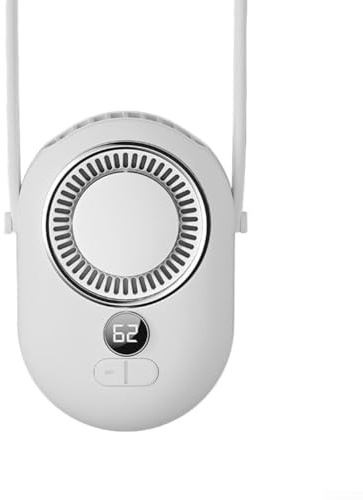 Ventilatore indossabile in vita e da appendere al collo, con 3 impostazioni di velocità e display a LED, dispositivo di raffreddamento portatile ricaricabile tramite USB, mani regolabili, mini (bianco