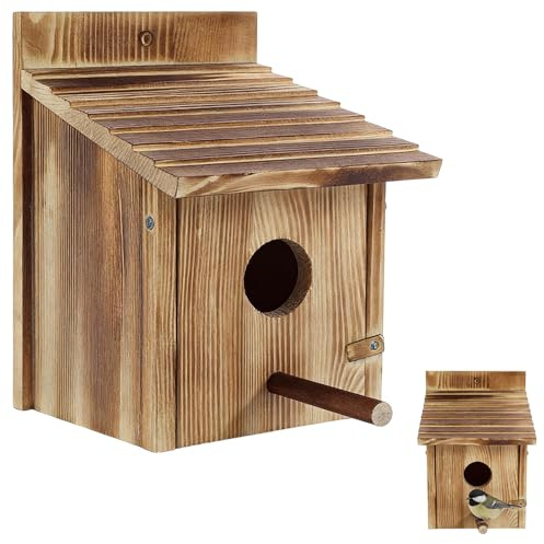 Rppiup Wooden Bird House, 15x15x22 Large Bird Houses for Garden, Outdoor Hanging Bird Boxes for Gardens with Detachable Perch, Birdhouse for Robin Budgie Swallow Sparrow Finch, Small & Medium Birds