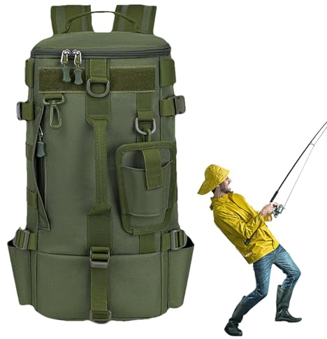 Generisk fiskeryggsäck, Tackle-ryggsäck, utomhusförvaringsväska för fiskeutrustning med spöhållare – Tackle Sling Bag för fiskeutrustning, förvaringsväska för fiske, camping, vandring, Armégrön