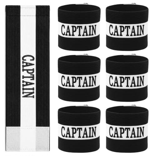 6 Pcs Captain Armbands for Soccer Training, Football Player Bands | 12.8×3.43 Inch Black Nylon Adjustable Elastic Leader Arm Band for Adults, Youth Football, Basketball, Volleyball Team Sports