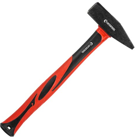 INTERTOOL 2 lbs Cross Peen Hammer, 1000g Heavy Duty Engineer Hammer, Mechanic, Blacksmith, Sheet Metal, 14” Shock Absorbing Fiberglass Handle HT08-0210