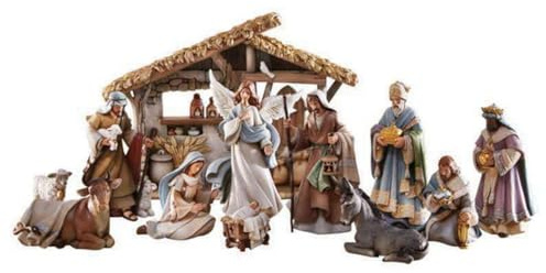 Avalon Gallery Nativity Sets for Christmas - Indoor Bethlehem Nights Nativity Scene, 12-Piece, Full Set with Stable