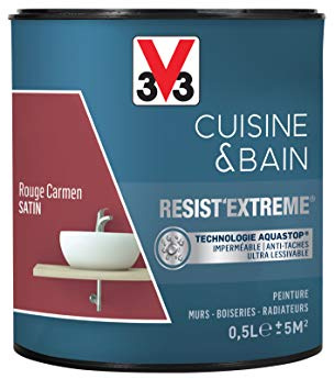 V33 Peinture multi-supports monocouche Cuisine & Bain Resist'Extrême® Satin, Rouge Carmen, 0,5L