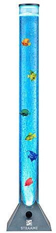 Straame 90cm Bubble Fish Lamp, Colour Changing LED Light, Sensory Room Decor & Mood Lamp, Includes Artificial Tropical Fish, Adjustable Bubble Tube, Plug-in Power, Silver Base