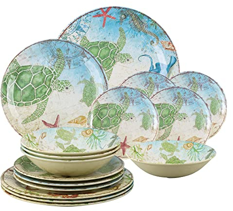 UP ware Juego de vajilla de melamina de 16 piezas, incluye platos de cena, platos de ensalada, platos de postre, cuencos, servicio para 4