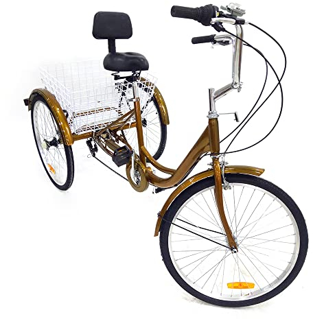 SHZICMY 24 Zoll 6-Gang Zahnräder Dreirad für Erwachsene - Rickshaw Bike 3-Rad Fahrrad,Dreirad für Erwachsene Dreirad 24 Zoll Fahrrad mit Korb 3 Rad Fahrrad für Erwachsene Adult Tricycle