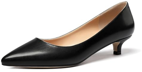 EDEFS Femme Escarpin Classique Bout Pointu, 3.5CM Escarpins en Cuir Mat, Chaussures de Bureau Talon Chaton, Mat Noir Taille EU40